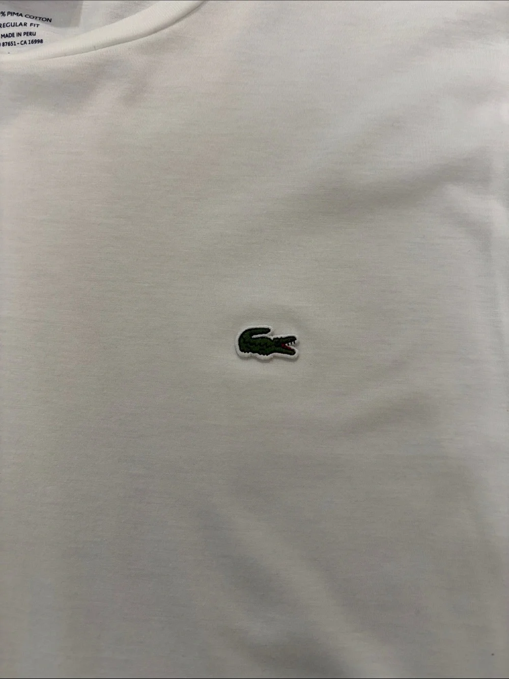 Lacoste Men's Long Sleeve Crewneck Tee in White with Green Logo - Picture 2 of 3